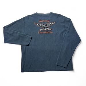 Harley Davidson Y2K Vintage Embroidered Logo Henley Longsleeve Thermal Shirt XXL